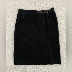 Lauren Ralph Lauren Y2K Career Goth Black Pencil Skirt Side Belt Buckle Womens 6